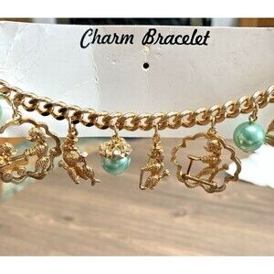 Vintage Poodle Dog 🐩 Charm Bracelet New on Card Gold Tone Cute USA Mid Century